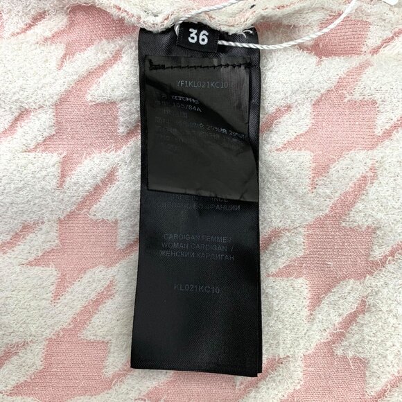 Houndstooth Pink & White Balmain Short Sleeve Cardigan With Gold Buttons - Picture 8 of 8